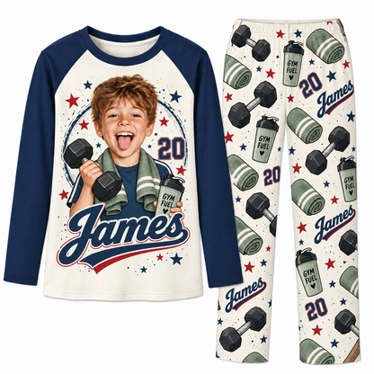 Upload Photo Personalized Gym Lover Name & Number Pajama Sets