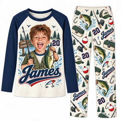 Upload Photo Personalized Fishing Dad & Kids Matching Family Pajamas