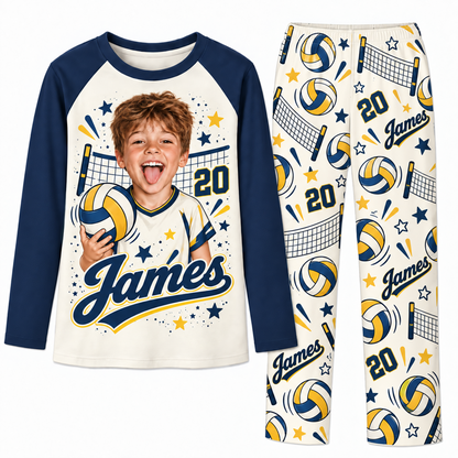 Custom Face Personalized Volleyball Player Matching Family Pajamas