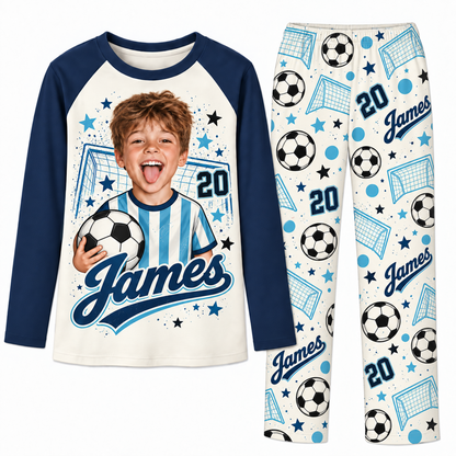 Personalized Face Soccer Lover Pajama Sets With Name And Number