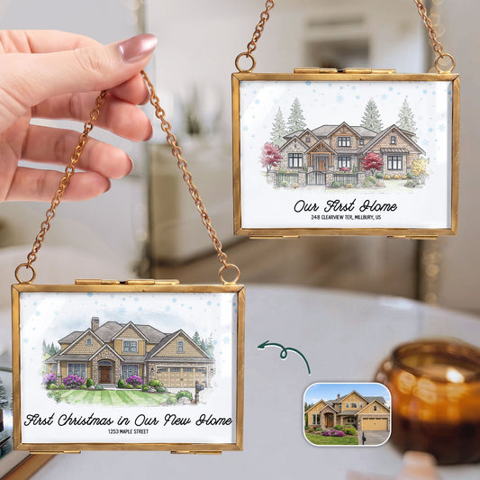 Custom First Christmas New Home Watercolor Art - Personalized Ornament
