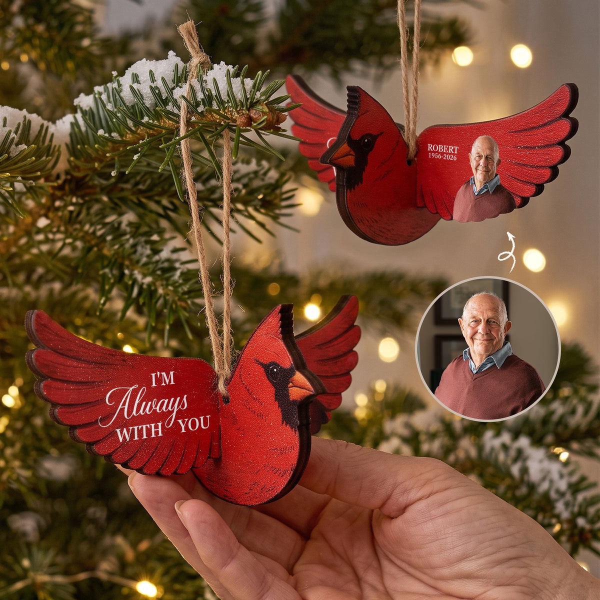 Always With You Memorial Custom Photo Caridnal Bird Humming Bird Butterfly - Personalized Ornament