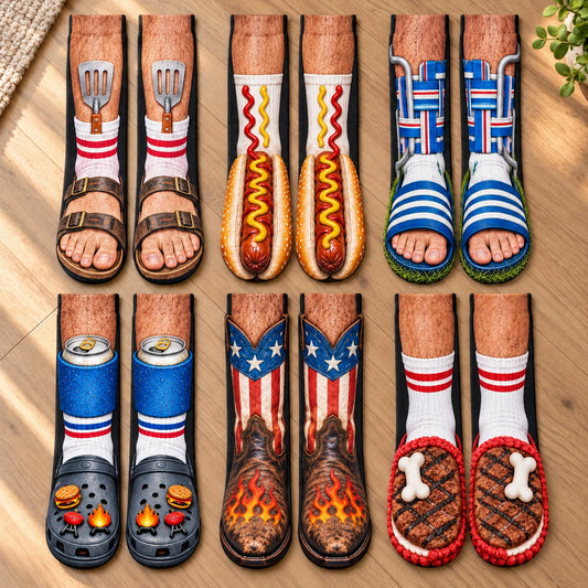 Funny Gag Gifts For Him, Coworkers, Family, Kids - American Vibe Style Bbq Party - Personalized Socks