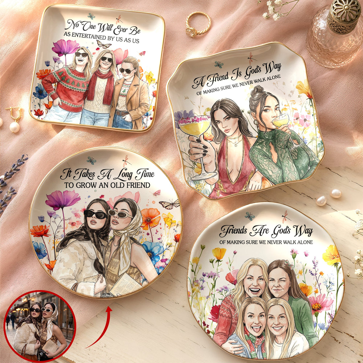 No One Will Ever Be As Entertained By Us As Us Custom Photo Watercolor Floral Art - Personalized Jewelry Dish