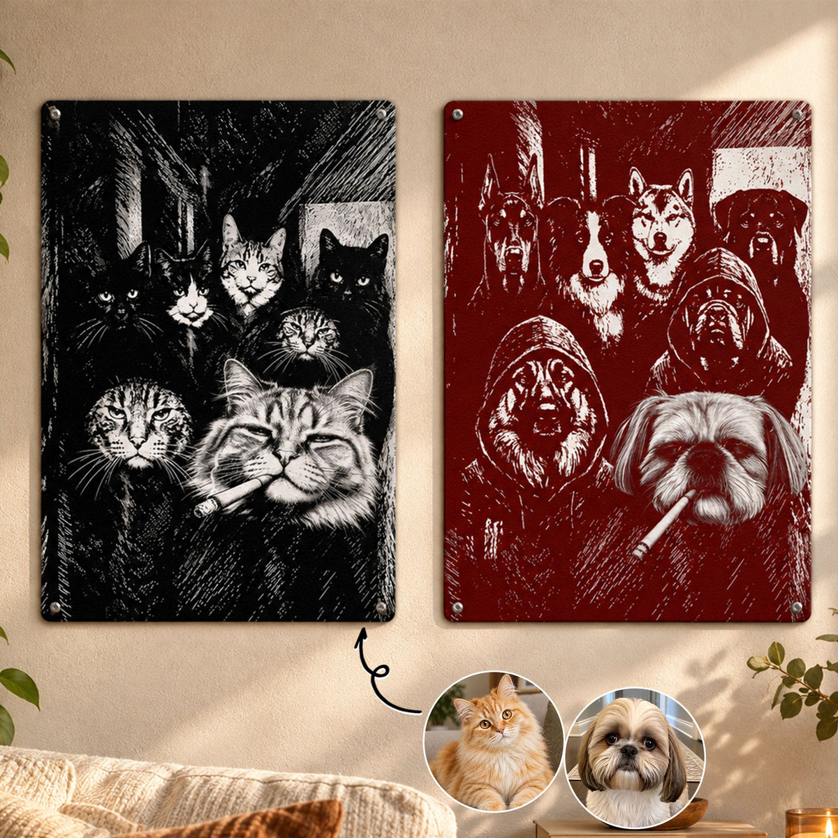 Custom Photo Funny Gangster Pet, Edgy Pet Meme Decor - Personalized Metal Sign