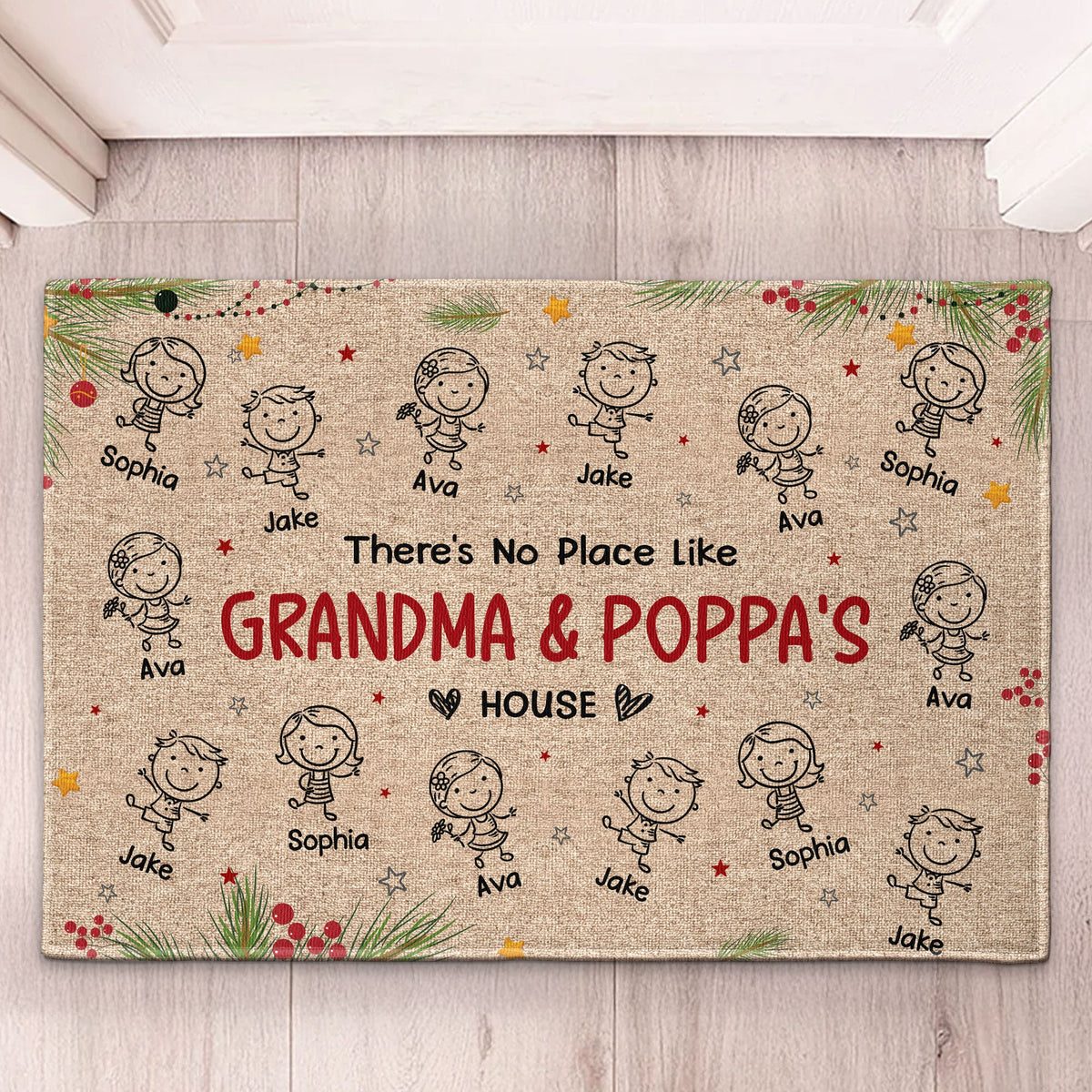 There's No Place Like Grandma & Grandpa's House With Cute Grandkids' Names - Personalized Doormat