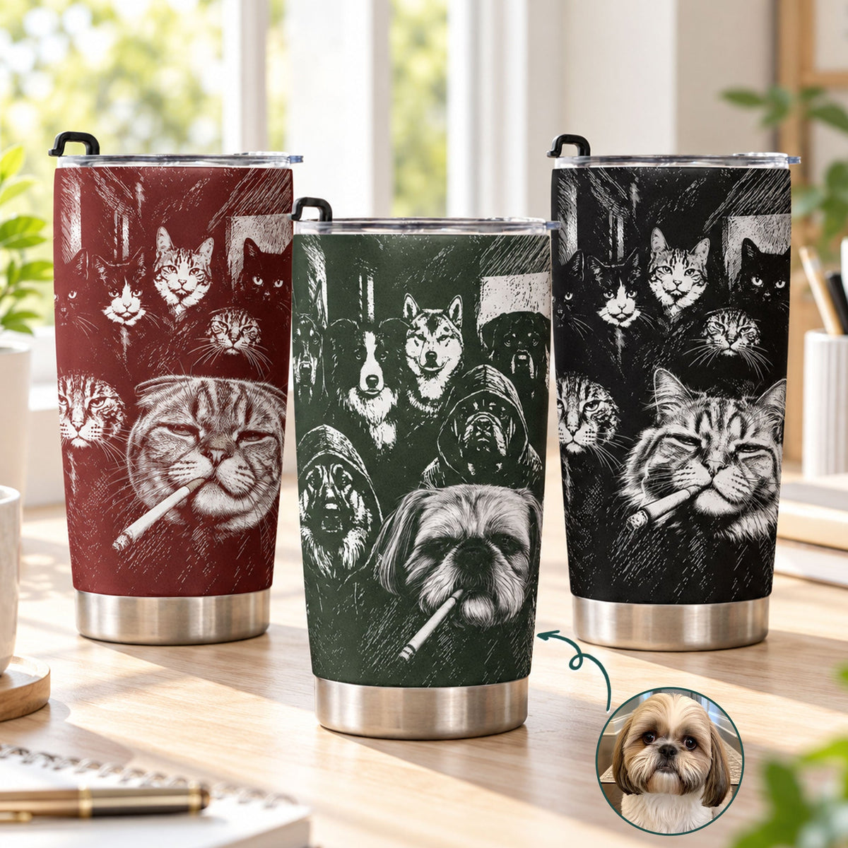 Custom Photo Funny Gangster Pet, Edgy Pet Meme Drinkware - Personalized Tumbler