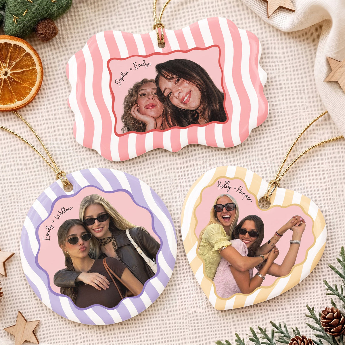 Besties Forever - Striped Friendship Thank You Ornament - Personalized Ornament