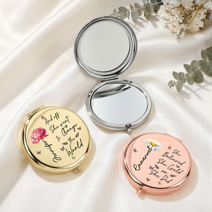 Graduation With Birth Flower Gifts For Her Women Girls - Personalized Compact Mirror