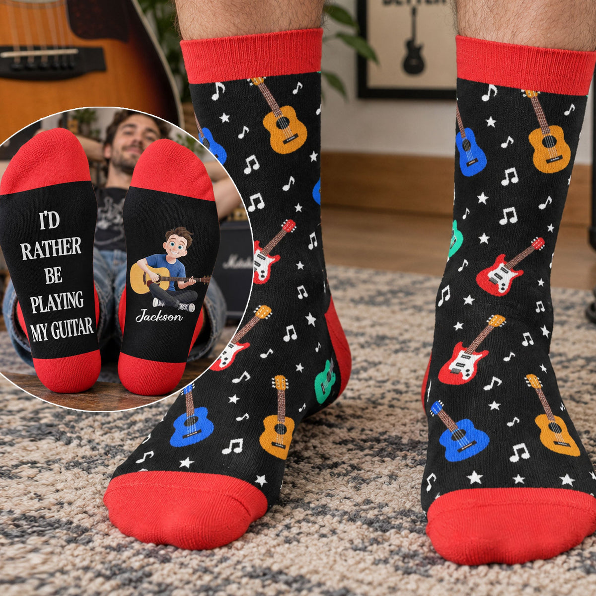 I'd Rather Be Playing My Guitar - Personalized Socks