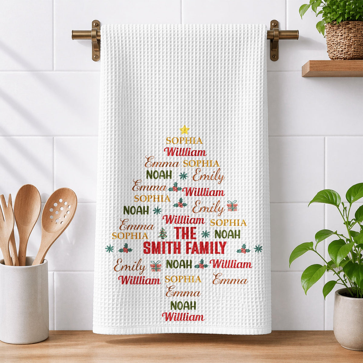 Custom Family Name For Christmas Family Party, For Grandparents - Personalized Kitchen Towel