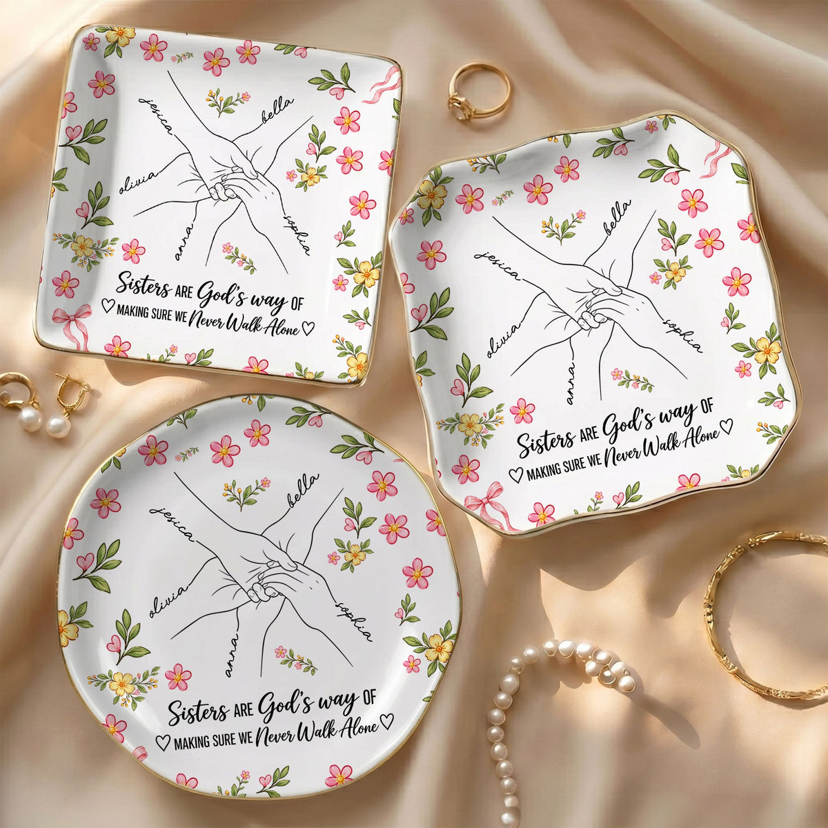 Hands Print Line Art Custom Name Gift For Sister Personalized Jewelry Dish Ma4Thxg90