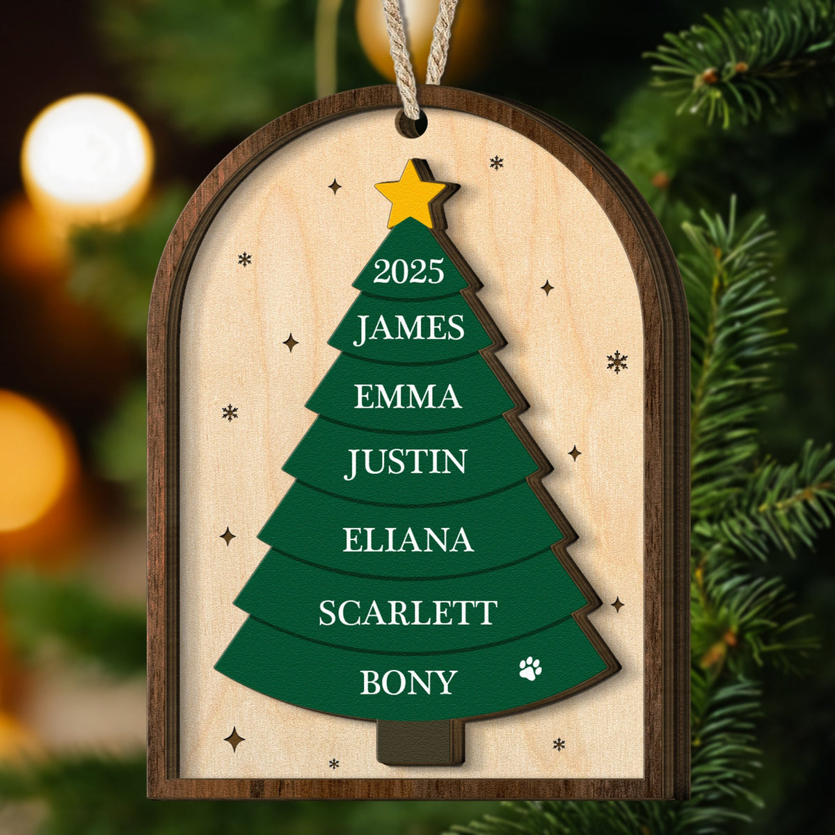 Our Family Christmas Tree Name 2 Layers Christmas Ornament - Personalized Wooden Ornament