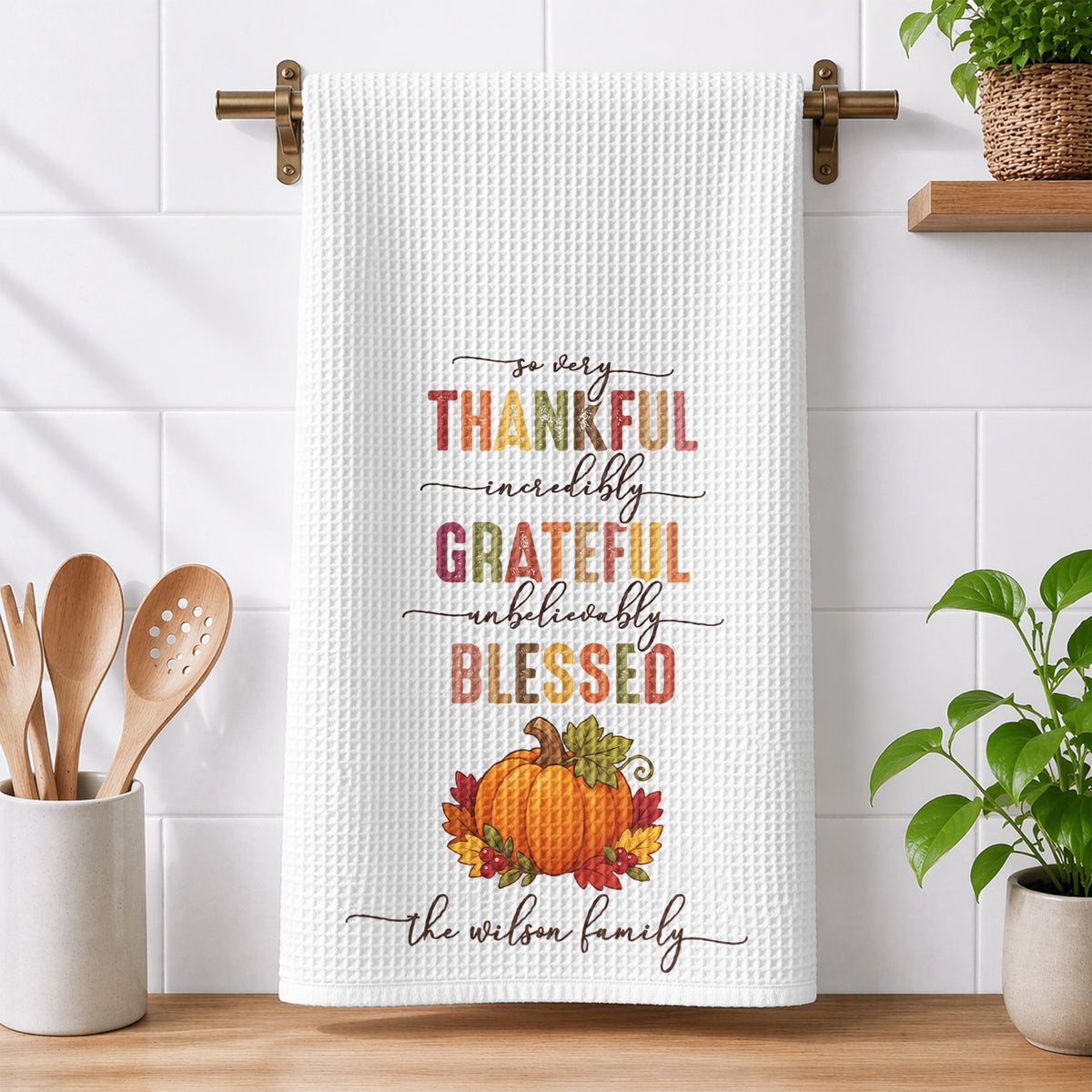 Custom Name Thanksgiving Hostess Gift, Friendsgiving Gift Ideas, Kitchen Decor - Personalized Kitchen Towel