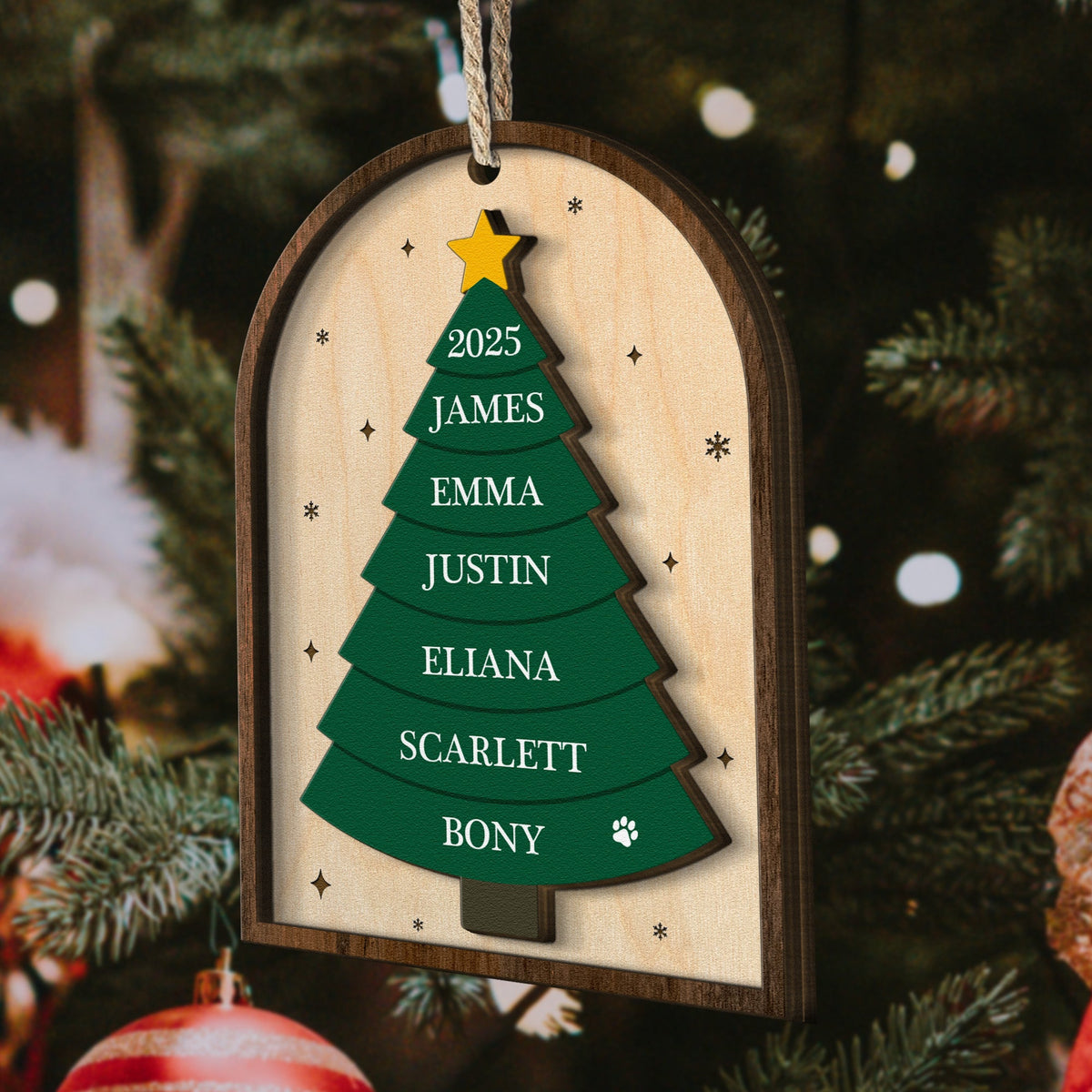 Our Family Christmas Tree Name 2 Layers Christmas Ornament - Personalized Wooden Ornament