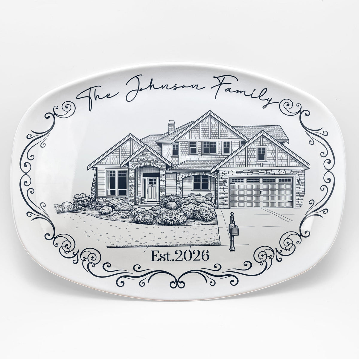 Custom New House Sketch Art New Home Gifts Christmas Gifts For Family, Couple - Personalized Platter
