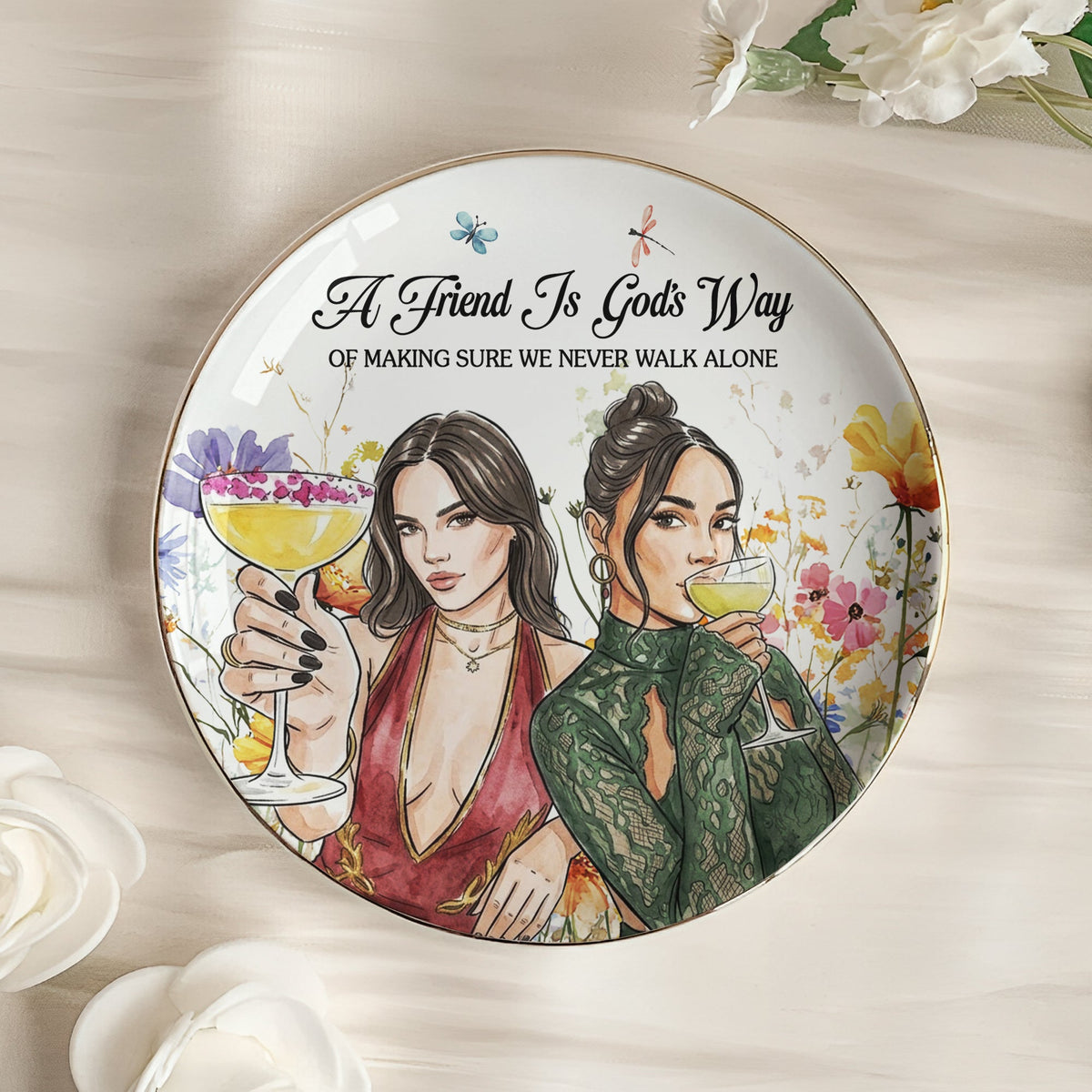 No One Will Ever Be As Entertained By Us As Us Custom Photo Watercolor Floral Art - Personalized Jewelry Dish