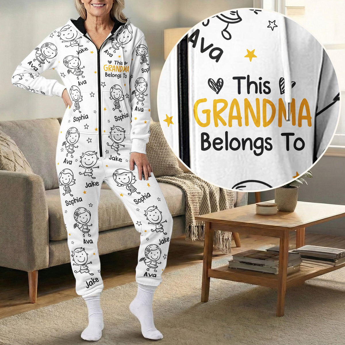This Grandpa Grandma Belongs To - Personalized Hooded Jumpsuit
