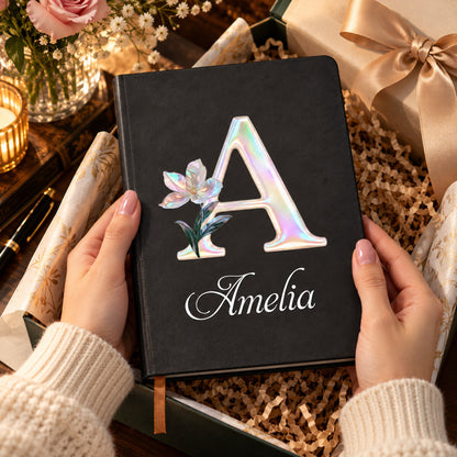 Custom Mother Of Pearl Effect Birth Flower And Initial For Her Daughter Coworker Personalized Journal Maoba3Hi8
