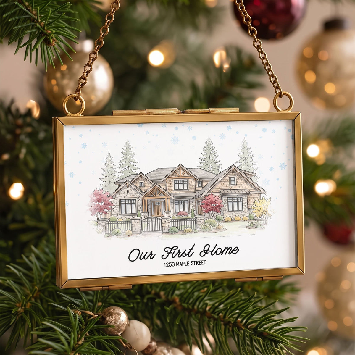 Custom First Christmas New Home Watercolor Art - Personalized Ornament