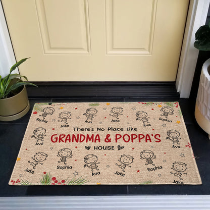 There's No Place Like Grandma & Grandpa's House With Cute Grandkids' Names - Personalized Doormat