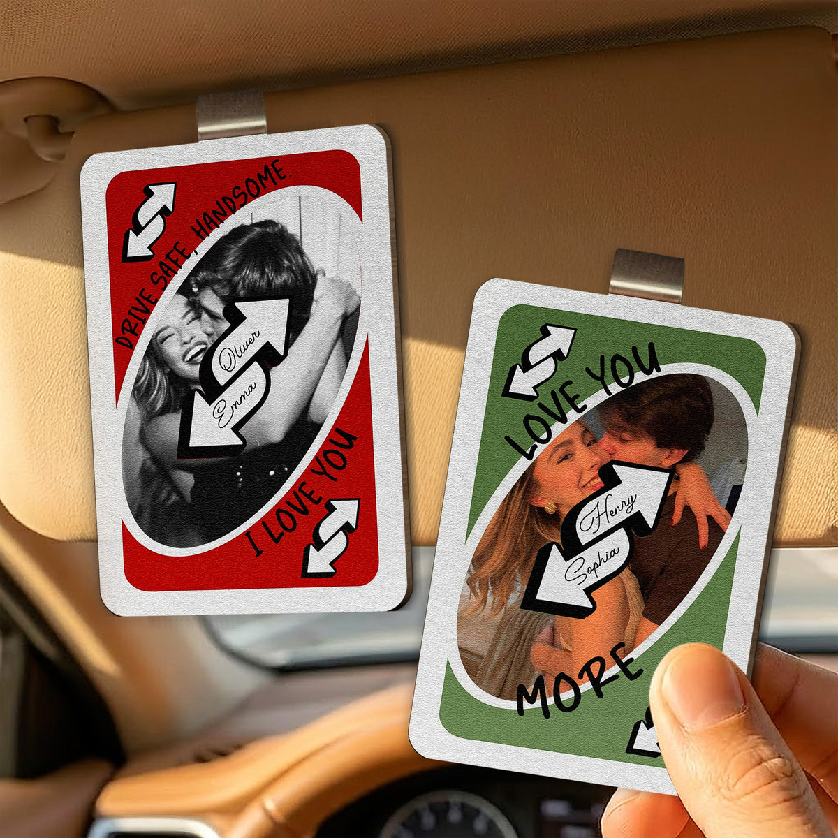 Love You More Playing Card Custom Couples Photo Trendy Gift - Personalized Wooden Photo Car Visor Clip