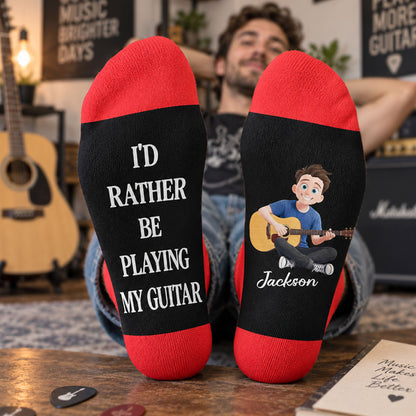 I'd Rather Be Playing My Guitar - Personalized Socks