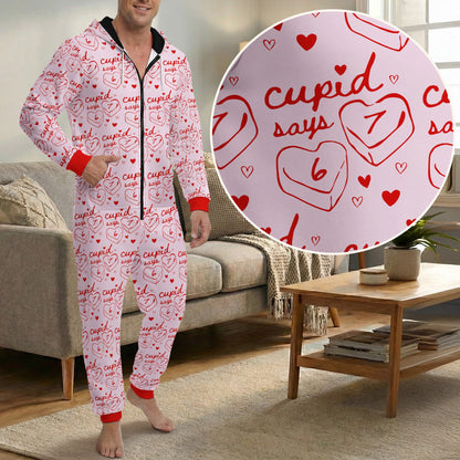 Cupid Says 67 - Trend Genz Genx Slang Couples Six Seven - Personalized Hooded Jumpsuit