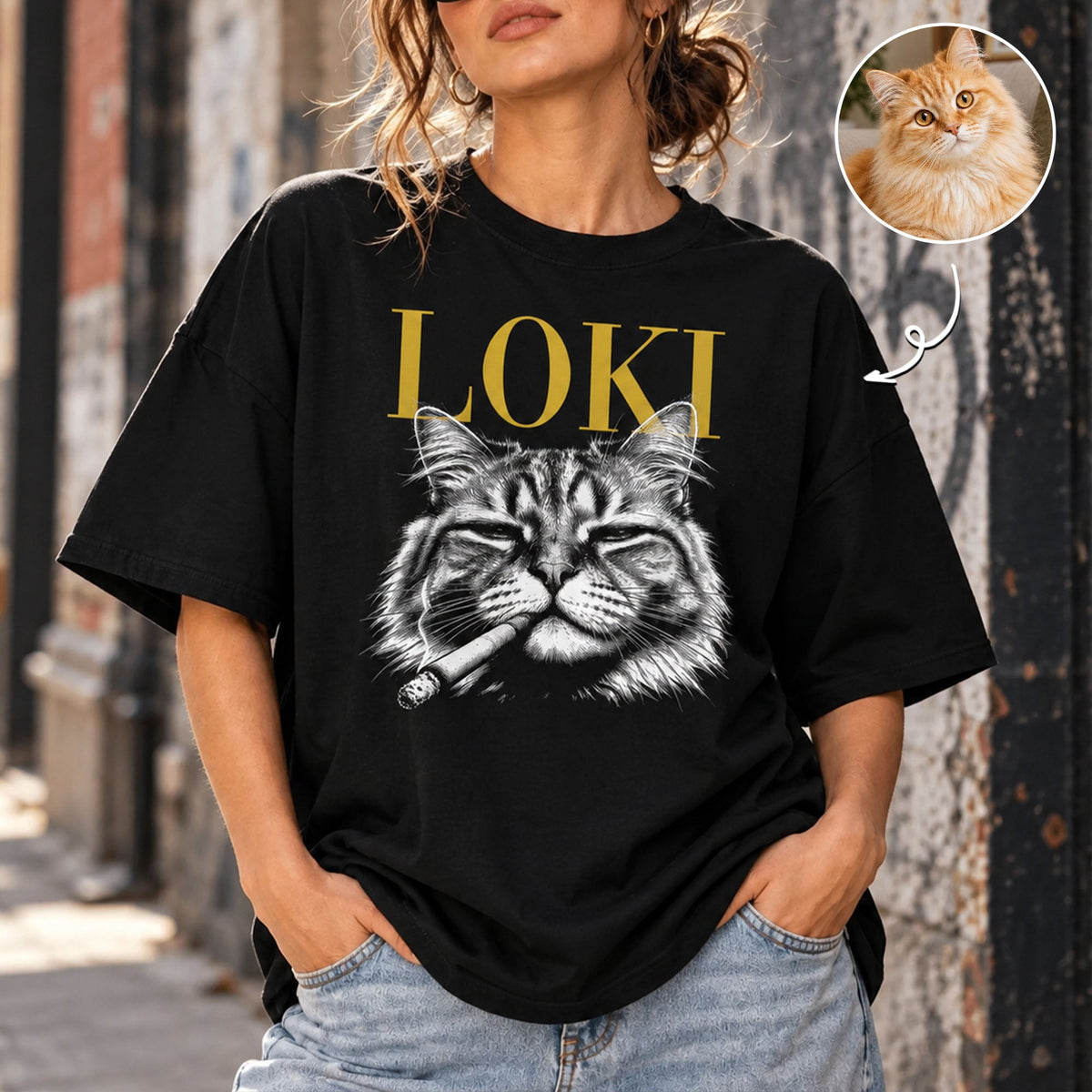 Custom Photo Funny Gangster Pet Portrait, Edgy Pet Meme Tee - Personalized Shirt