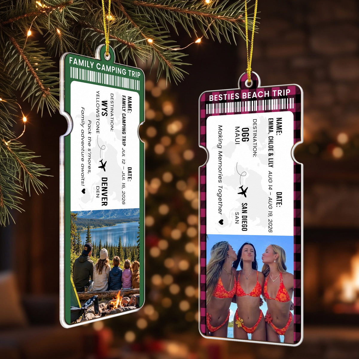 Custom Photo Travel Ticket Adventure Vacation Keepsake For Family, Friends, Couple - Personalized Ornament