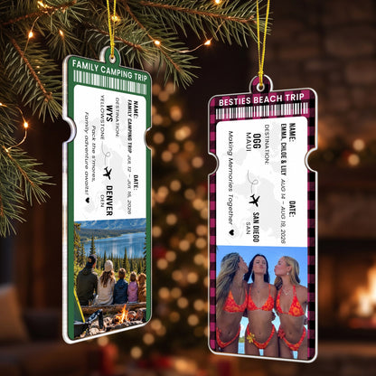Custom Photo Travel Ticket Adventure Vacation Keepsake For Family, Friends, Couple - Personalized Ornament