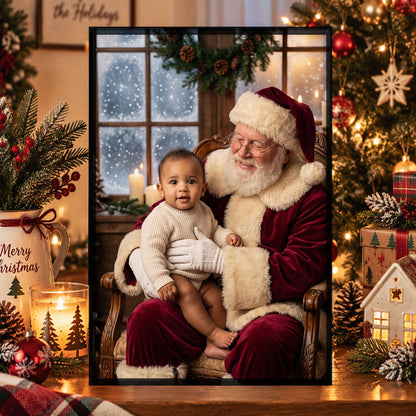 Kid Santa Lap Portrait Christmas Decoration - Personalized Poster