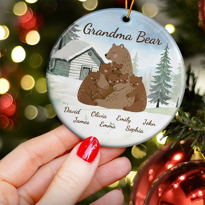 Grandma Bear Loves Her Cubs - Personalized Ceramic Ornament