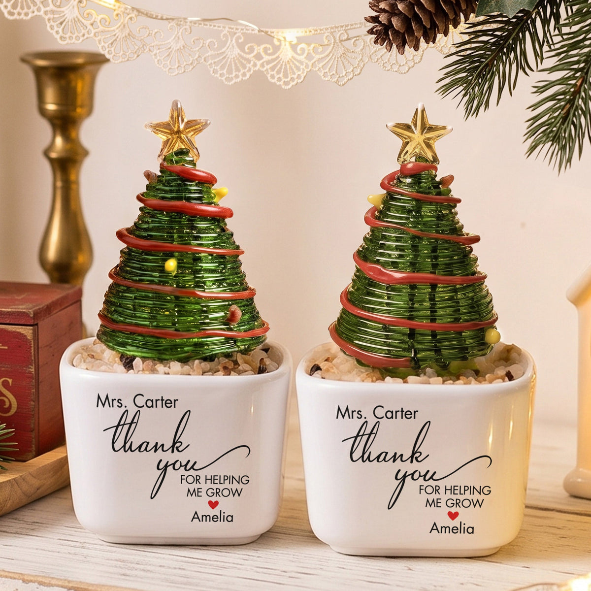 Thank You For Helping Me Grow Glass Christmas Tree - Personalized Plant Pot