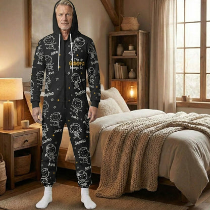 This Grandpa Grandma Belongs To - Personalized Hooded Jumpsuit