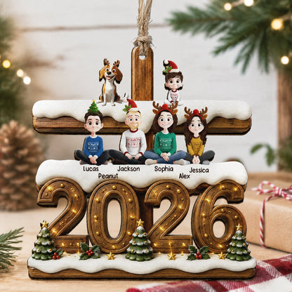3D Effect Christmas Family And Dog Cat - Personalized Ornament