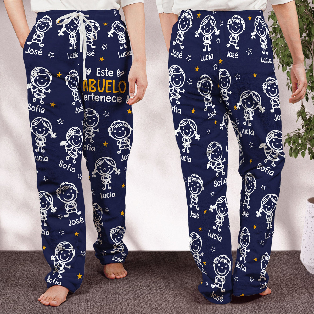Este Abuelo Esta Abuela Pertenece A Con Dibujos Estilo Doodle - Personalizadas Pantalones De Pijama De Felpa