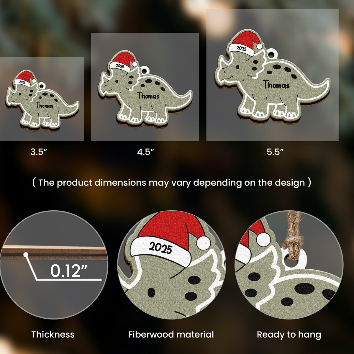 Cute Kid Dinosaur Christmas Ornament - Personalized Wooden Ornament