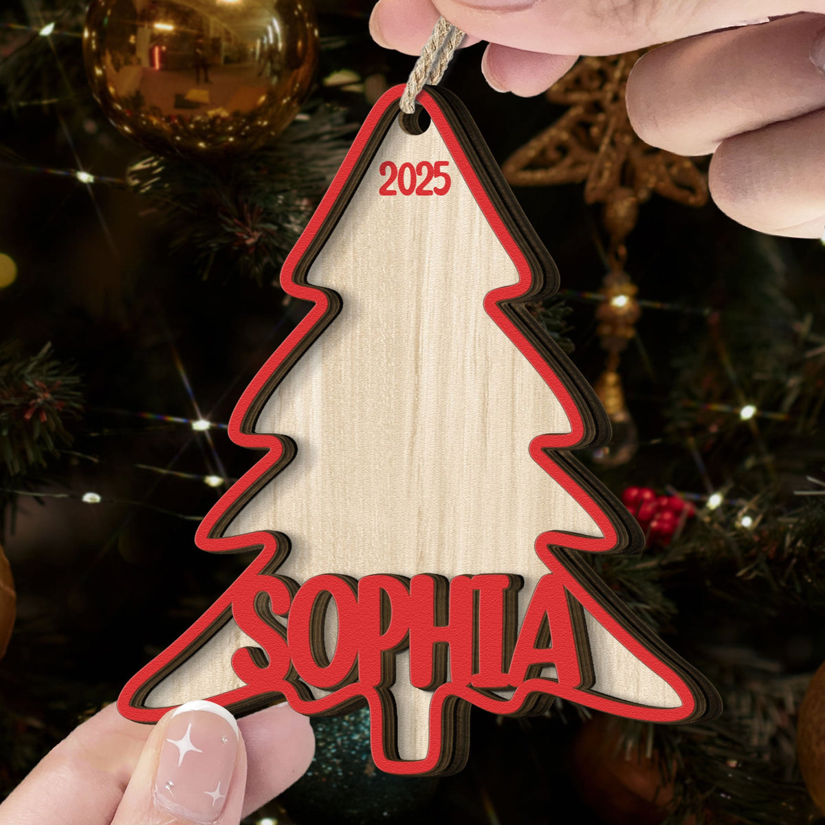 Christmas Tree With Family Name - Personalized Wooden Ornament