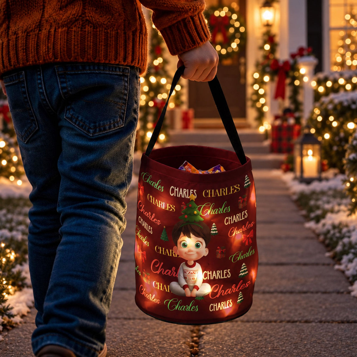 Custom Charaacter Christmas Gift Bag, Christmas Bag With Name, Holiday Gift Bag, Santa Gift Bag, Family Christmas Sack - Personalized Basket
