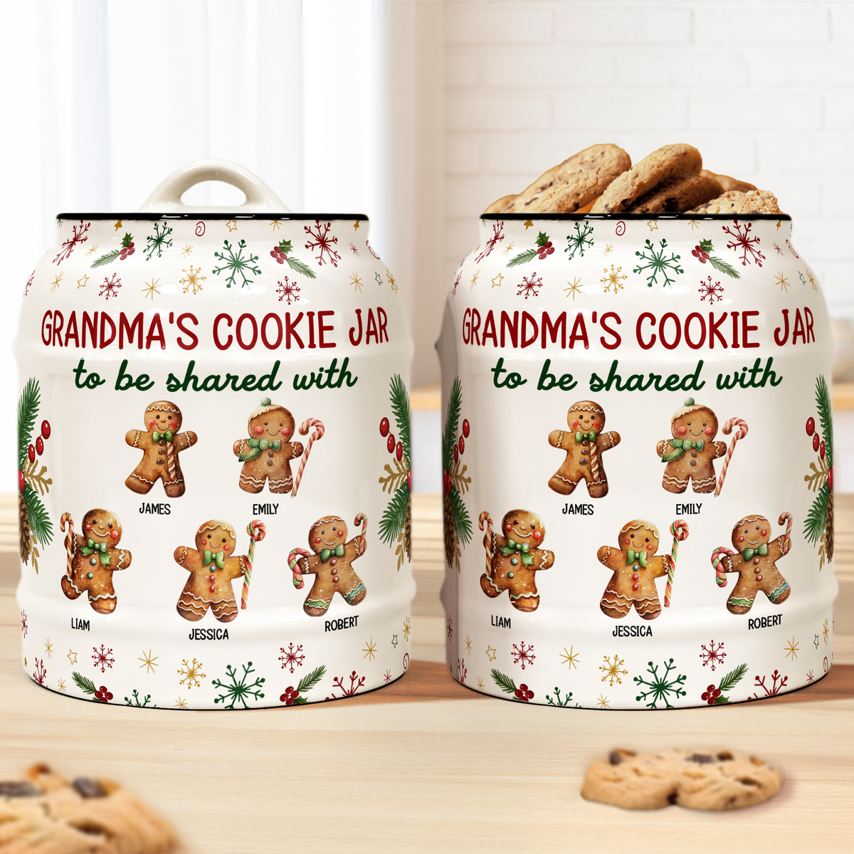 Grandma's Cookie Jar To Be Shared With Christmas Gift For Her, Grandma, Nana - Personalized Cookie Jar