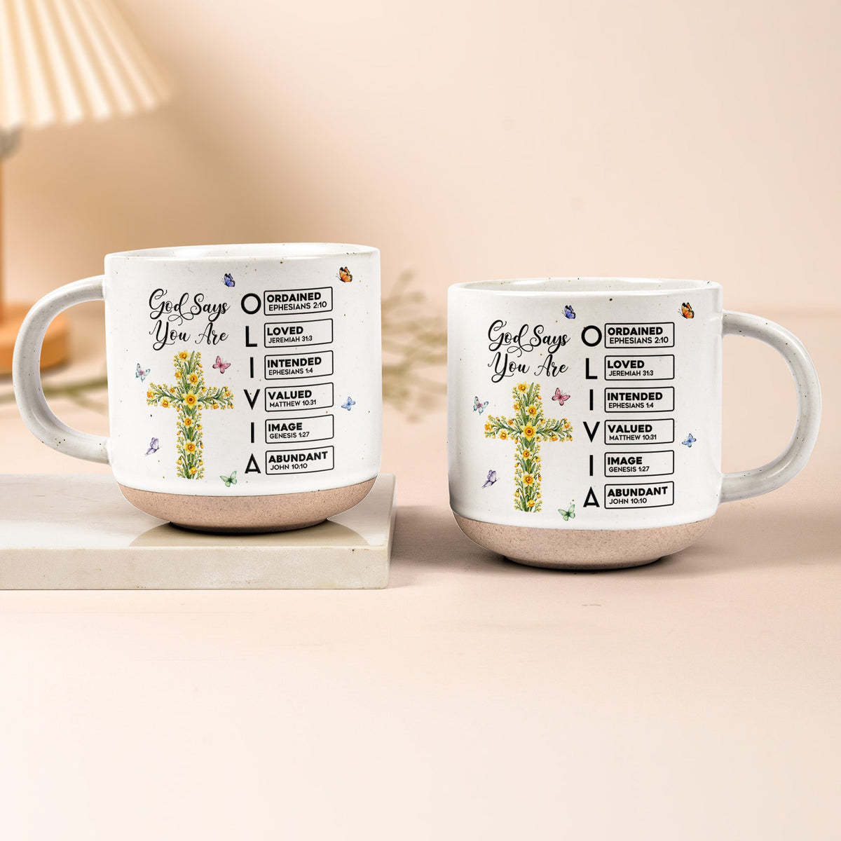 God Says I Am Name Letter In Bible Cross Birth Month Flower - Personalized Mug