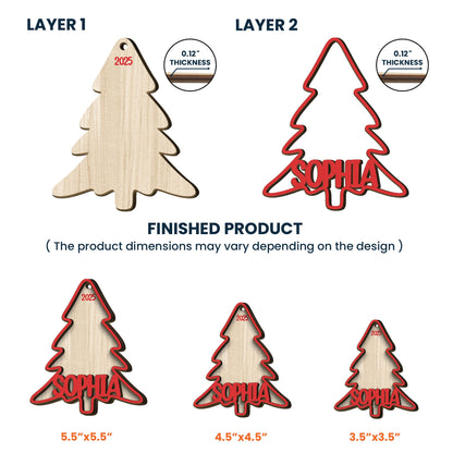 Christmas Tree With Family Name - Personalized Wooden Ornament