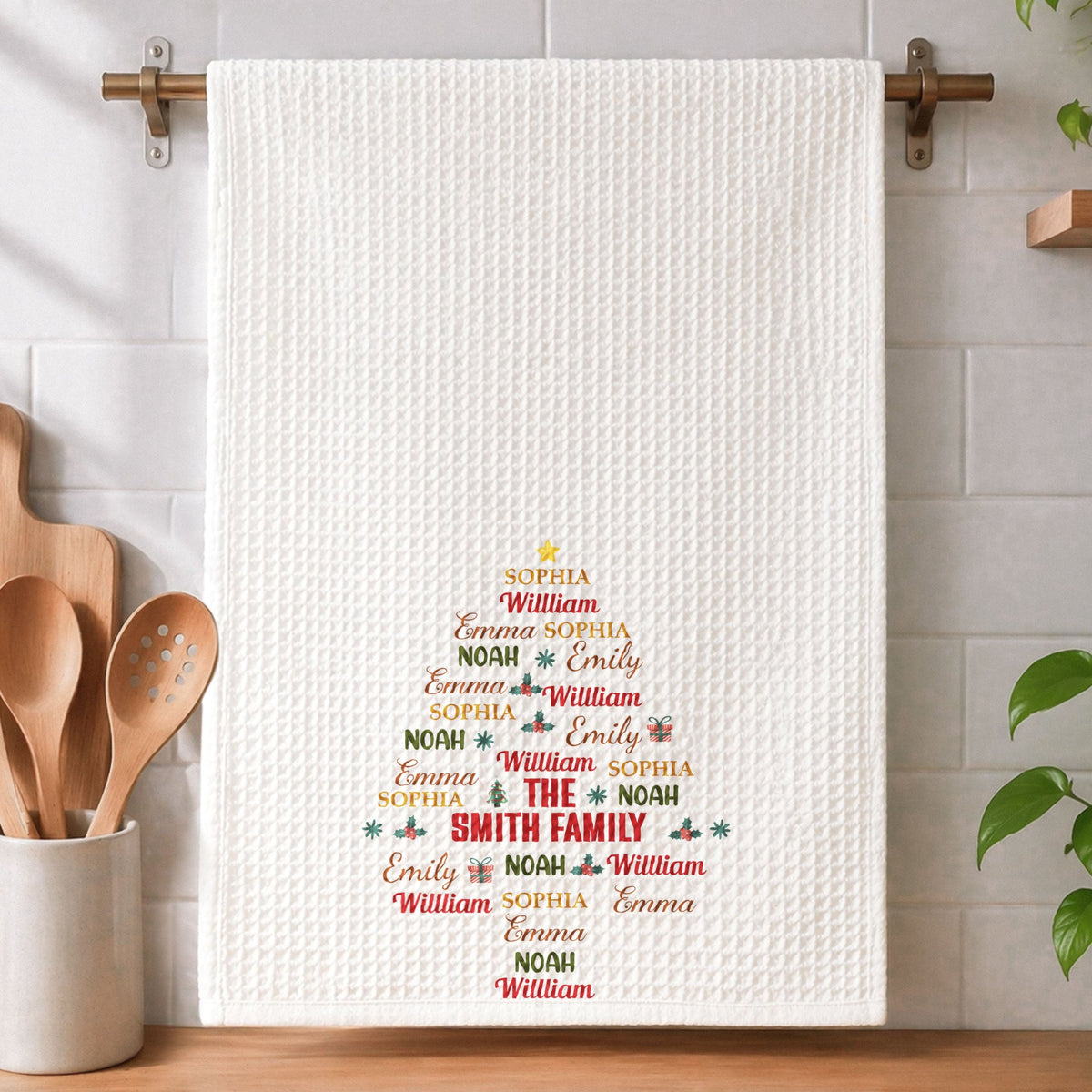 Custom Family Name For Christmas Family Party, For Grandparents - Personalized Kitchen Towel