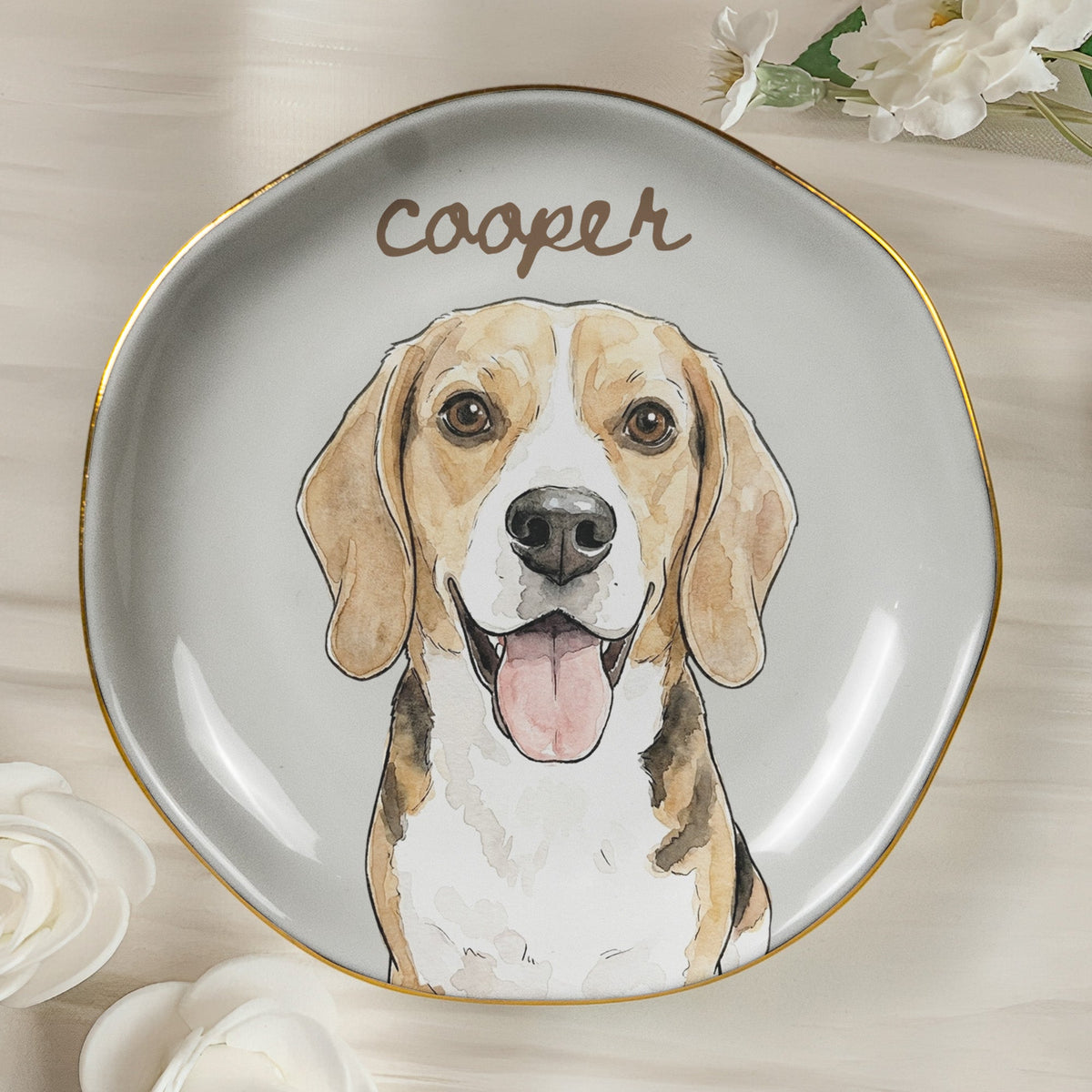 Custom Pet Watercolor Portrait Ring Dish Gift For Pet Mom - Personalized Jewelry Dish