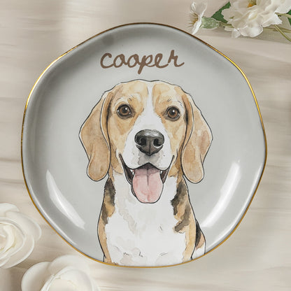 Custom Pet Watercolor Portrait Ring Dish Gift For Pet Mom - Personalized Jewelry Dish