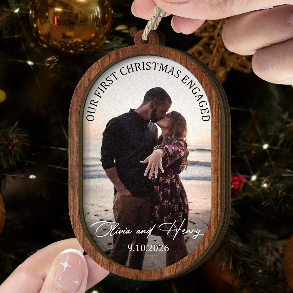 Our First Christmas Couple Christmas Ornament 2 Layers - Personalized Wooden Photo Ornament