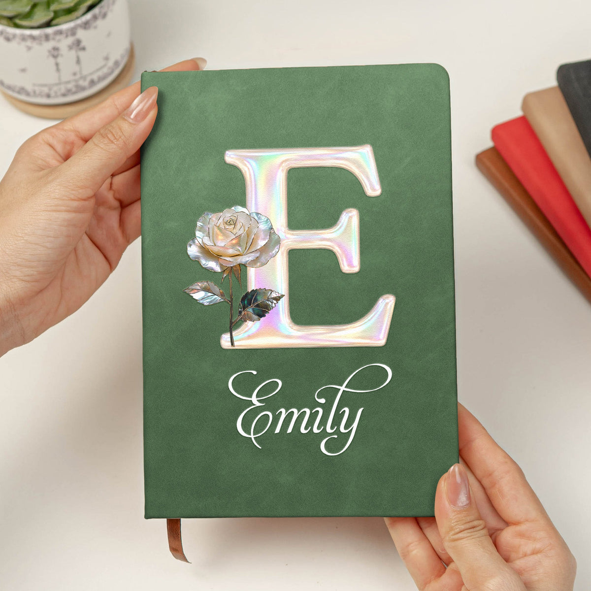 Custom Mother Of Pearl Effect Birth Flower And Initial For Her Daughter Coworker Personalized Journal Maoba3Hi8
