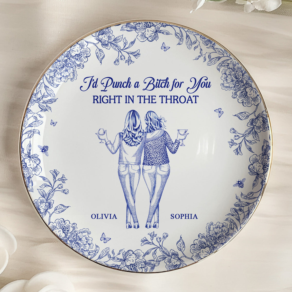 Toile De Jouy Group Of Besties, Sisters, Friends - Friendship Thank You Gifts - Personalized Jewelry Dish