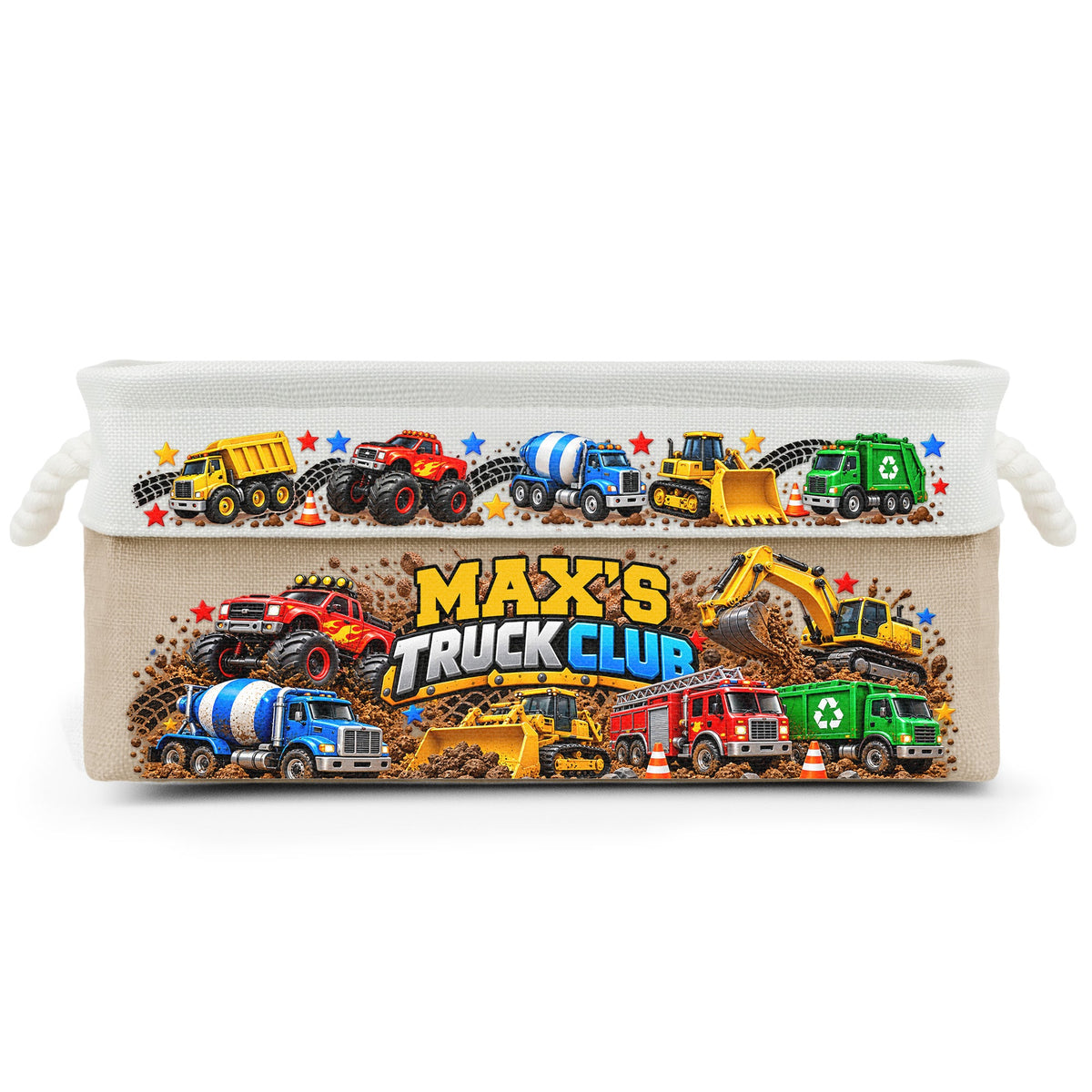 Custom Name Toddler Construction Truck Excavator Vehicle Toy - Personalized Storage Basket